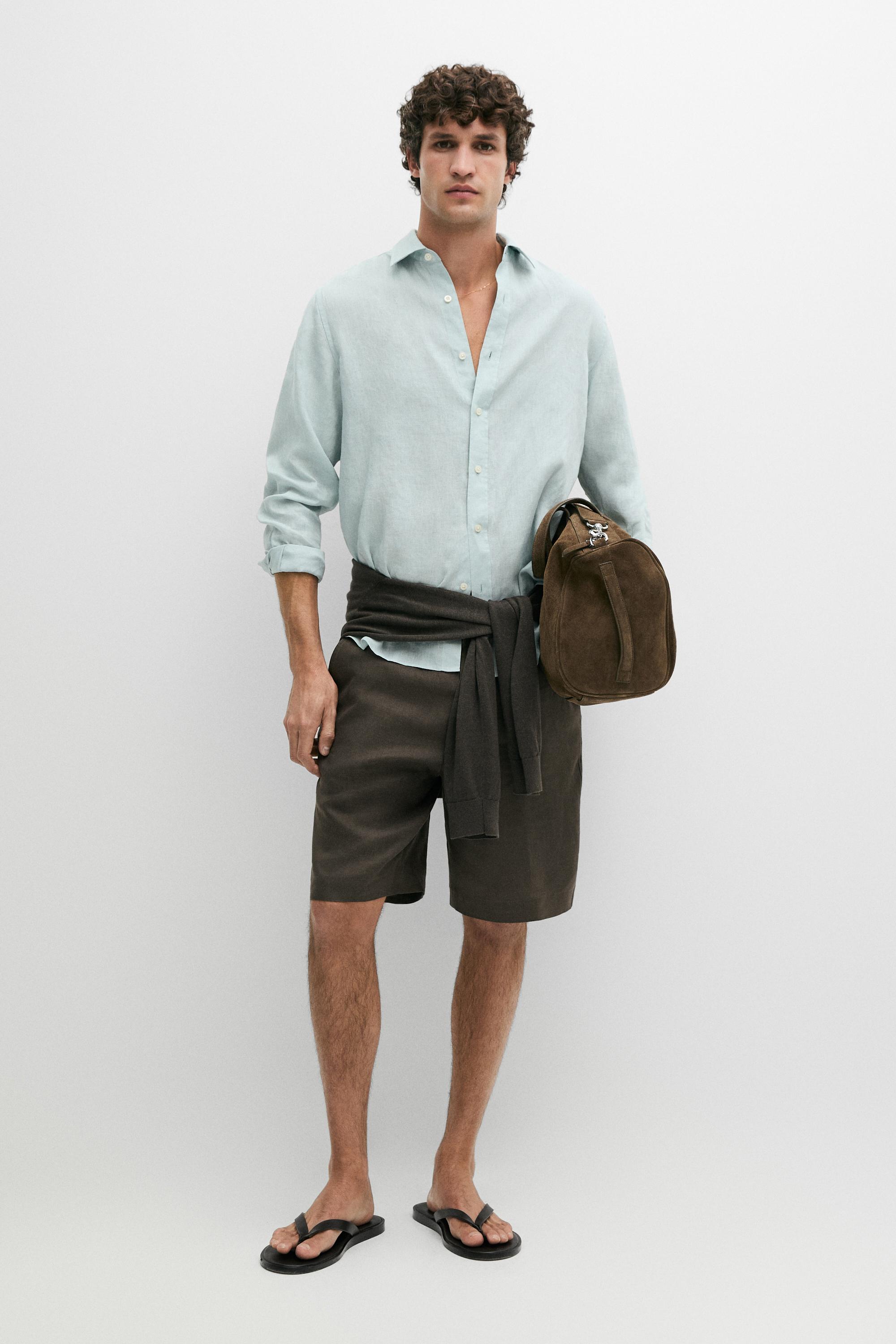 100% linen short Bermuda shorts